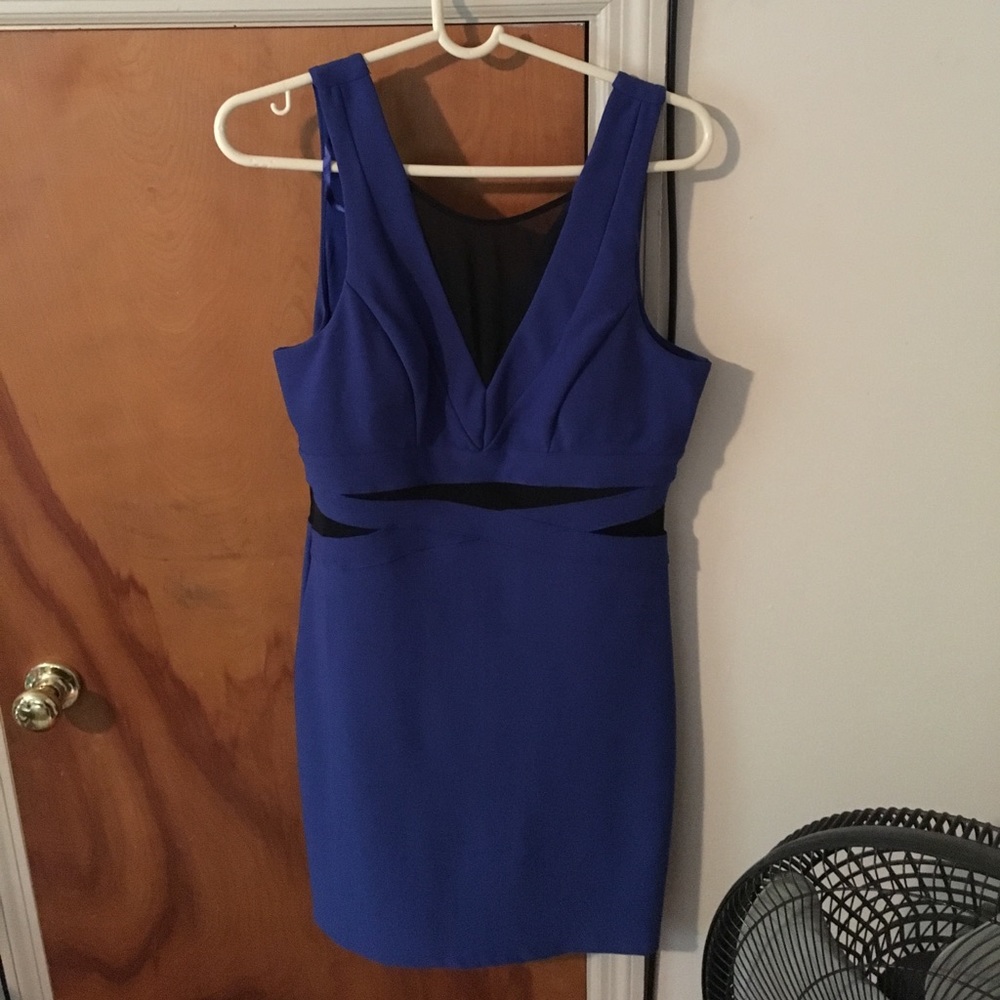 Blue, with black mesh shirt dress