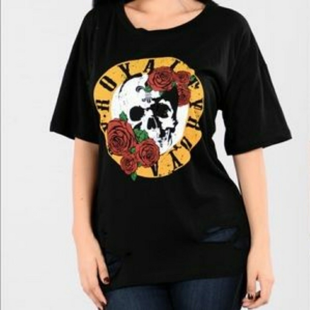 Ripped/Distressed Skull Rose Tee