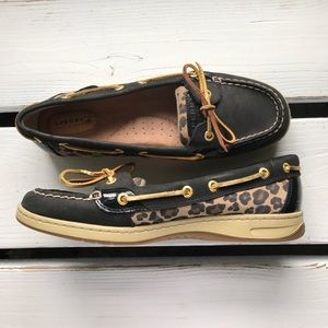 Sperry Black Leopard Boat Shoe 9.5
