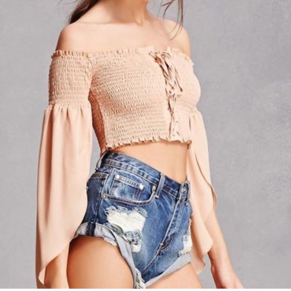 Beige Ruffled Crop Top