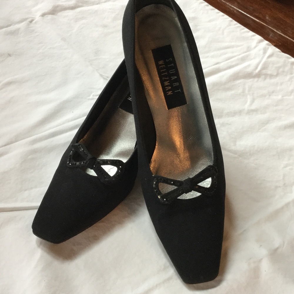 Stuart Weitzman peau bow block heels