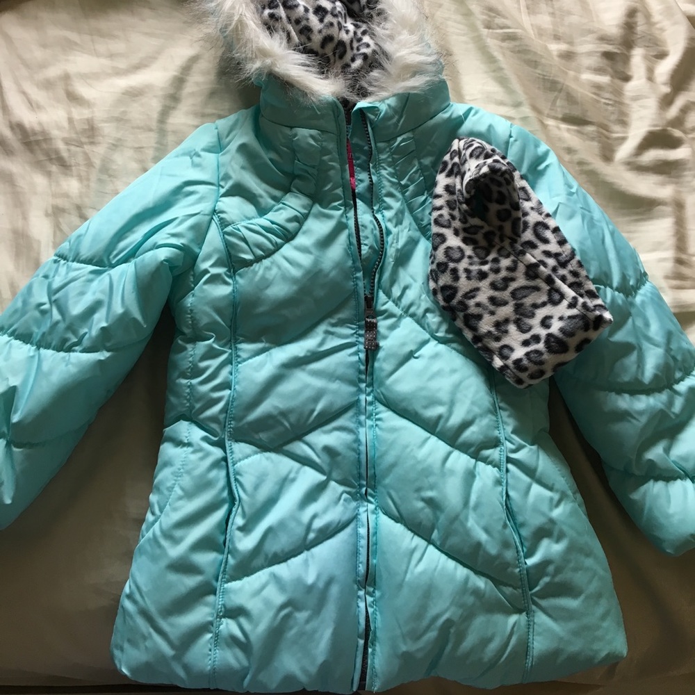 Bright blue puffer coat