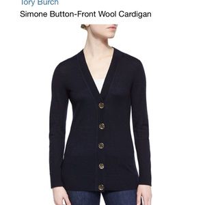 Tory Burch navy sweater with gold buttons