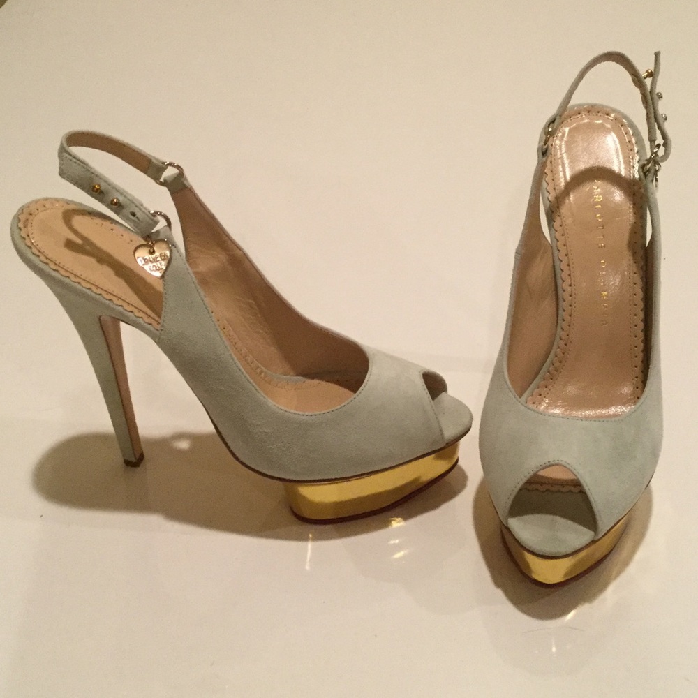 Charlotte Olympia mint green suede shoes