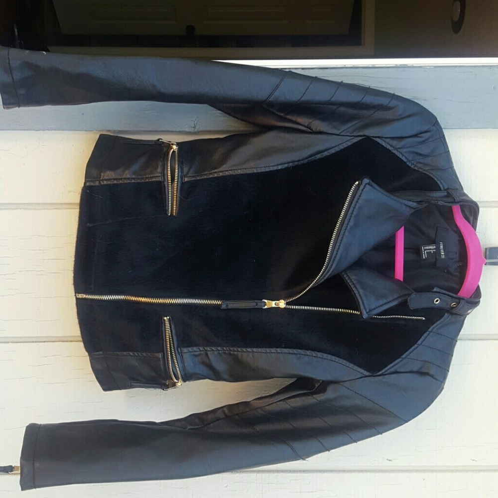 Fake leather/faux fur biker jacket