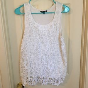 White tank top with lace flowers on front