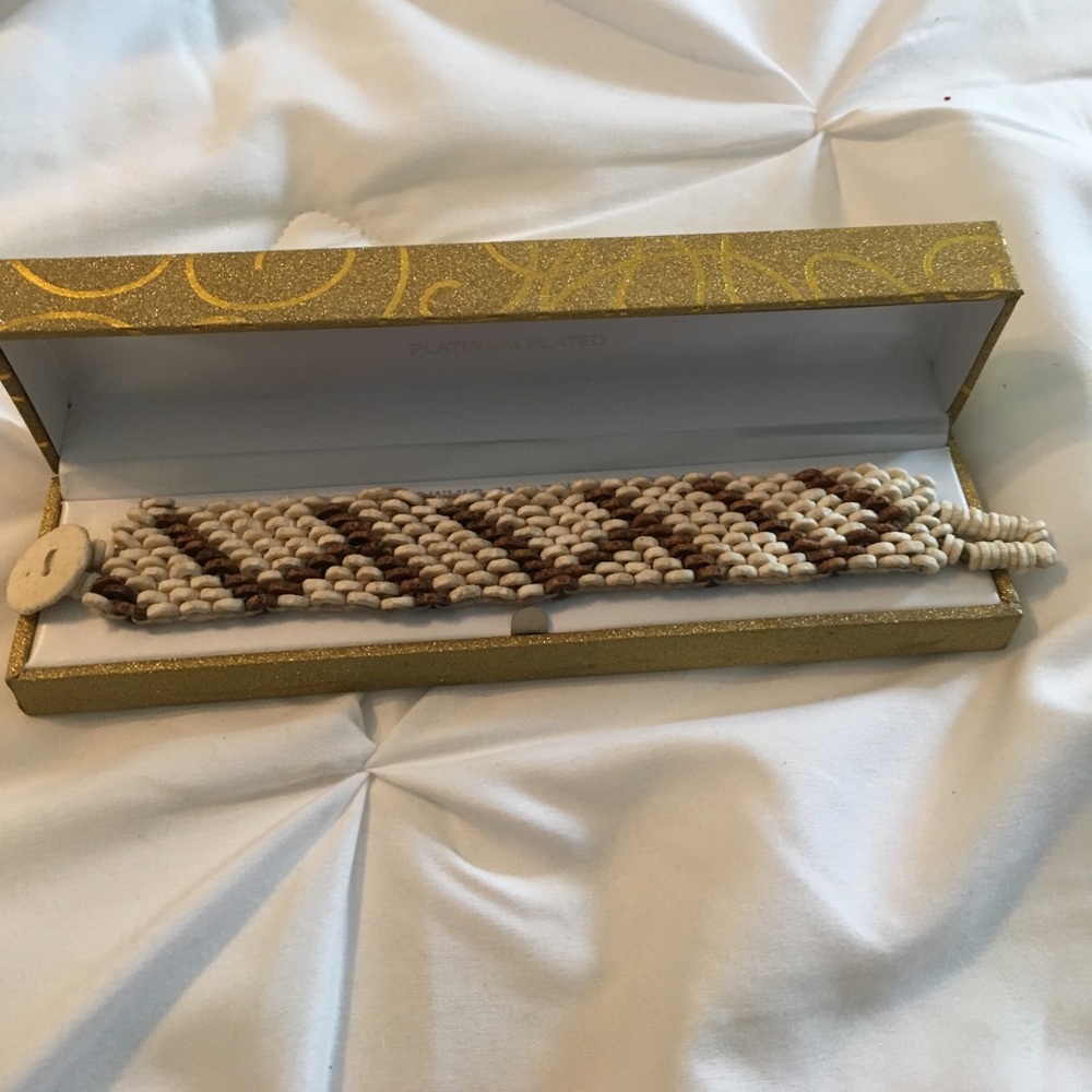 Hand made ostrich egg bracelet, tan/Brown