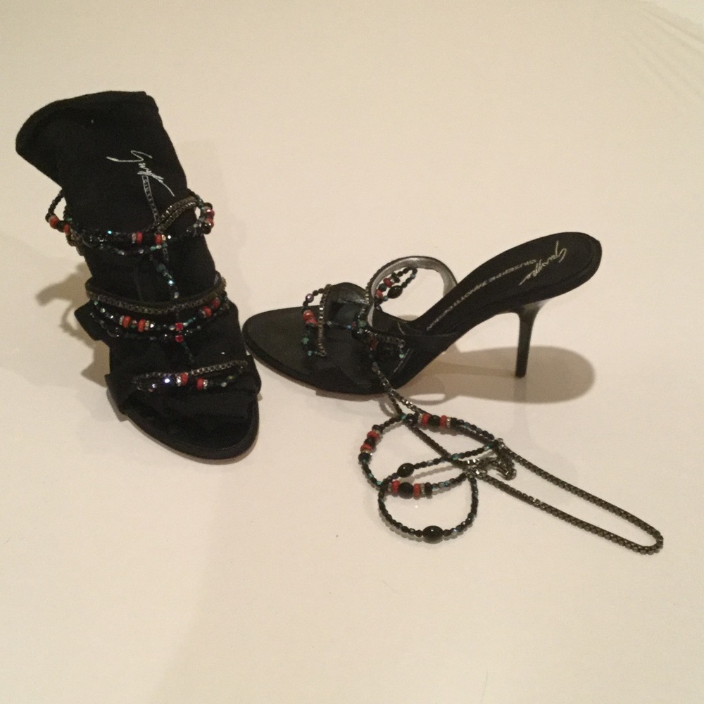 Giuseppe Zanotti jeweled sandals with black patent