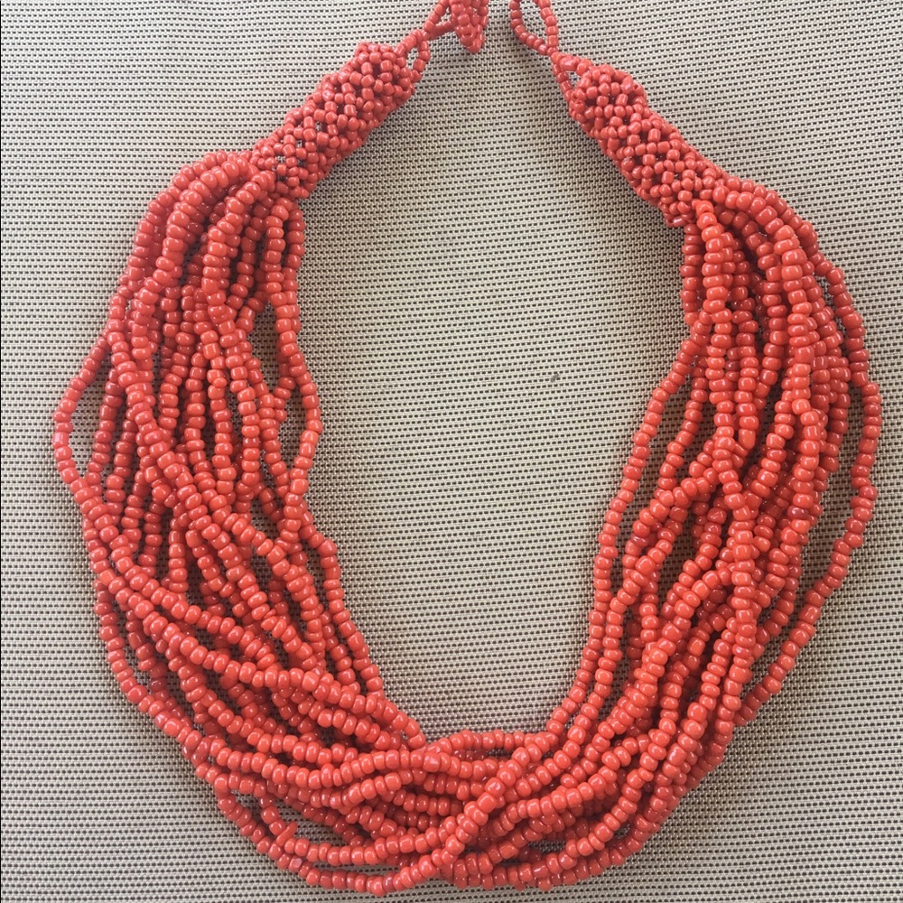 Coral multi strand beaded necklace
