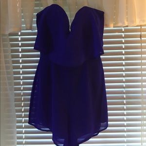 blue strapless romper