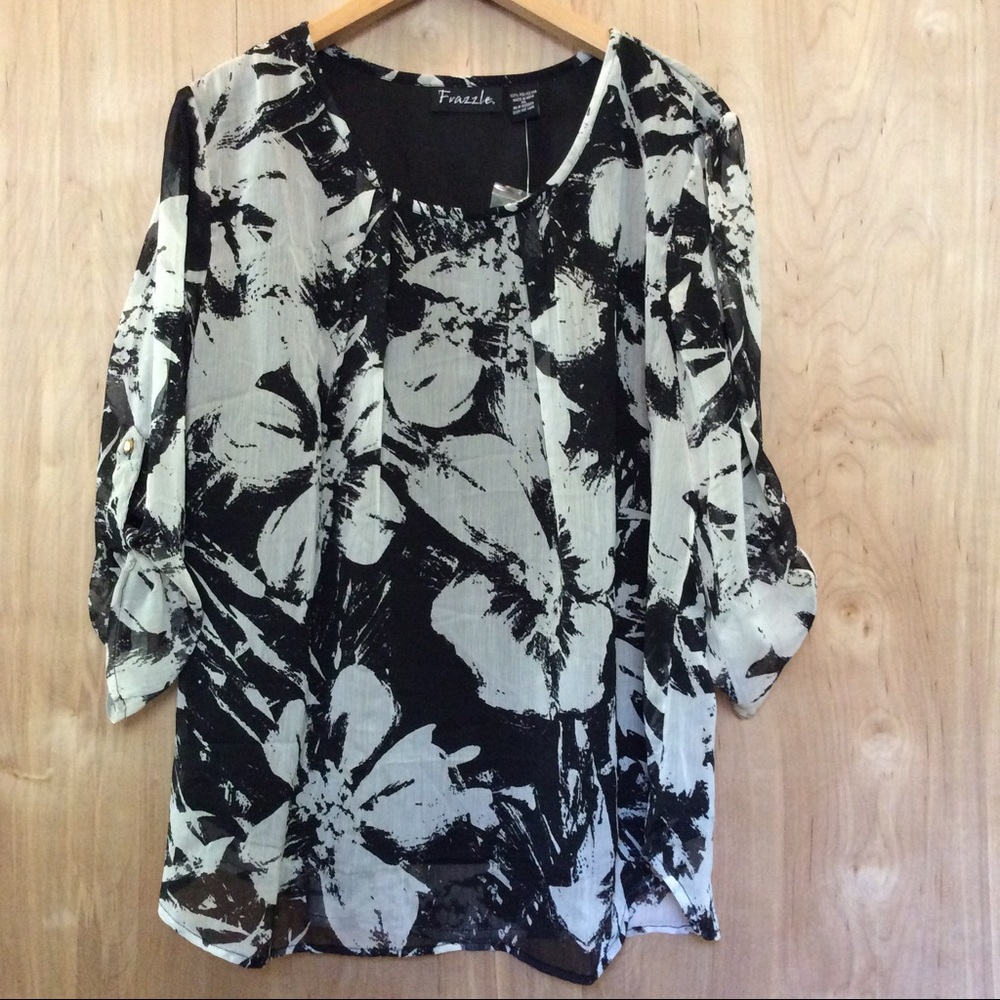 Frazzle Black and White Blouse Size XL - NWT