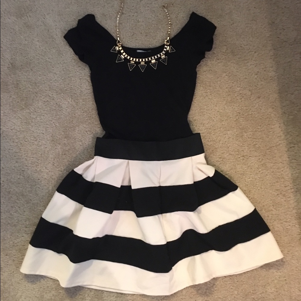 Stripe It Lucky Skater Skirt in Black and Ivory