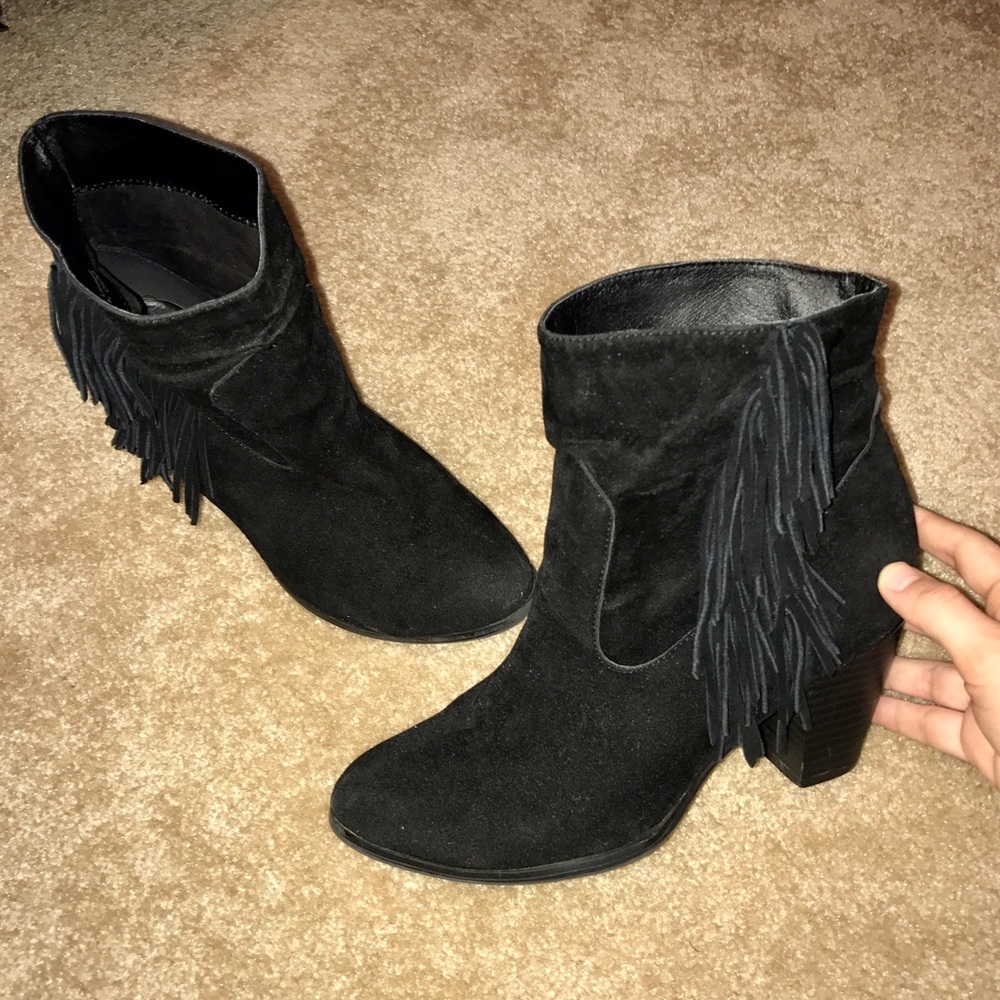 black booties w/ fringe on the sides
