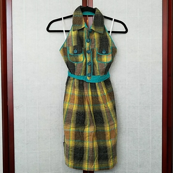 Angel's Tribe Dresses & Skirts - NWT Yellow and teal plaid collared halter sundress Angel's Tribe Dresses & Skirts - NWT Yellow and teal plaid collared halter sundress
