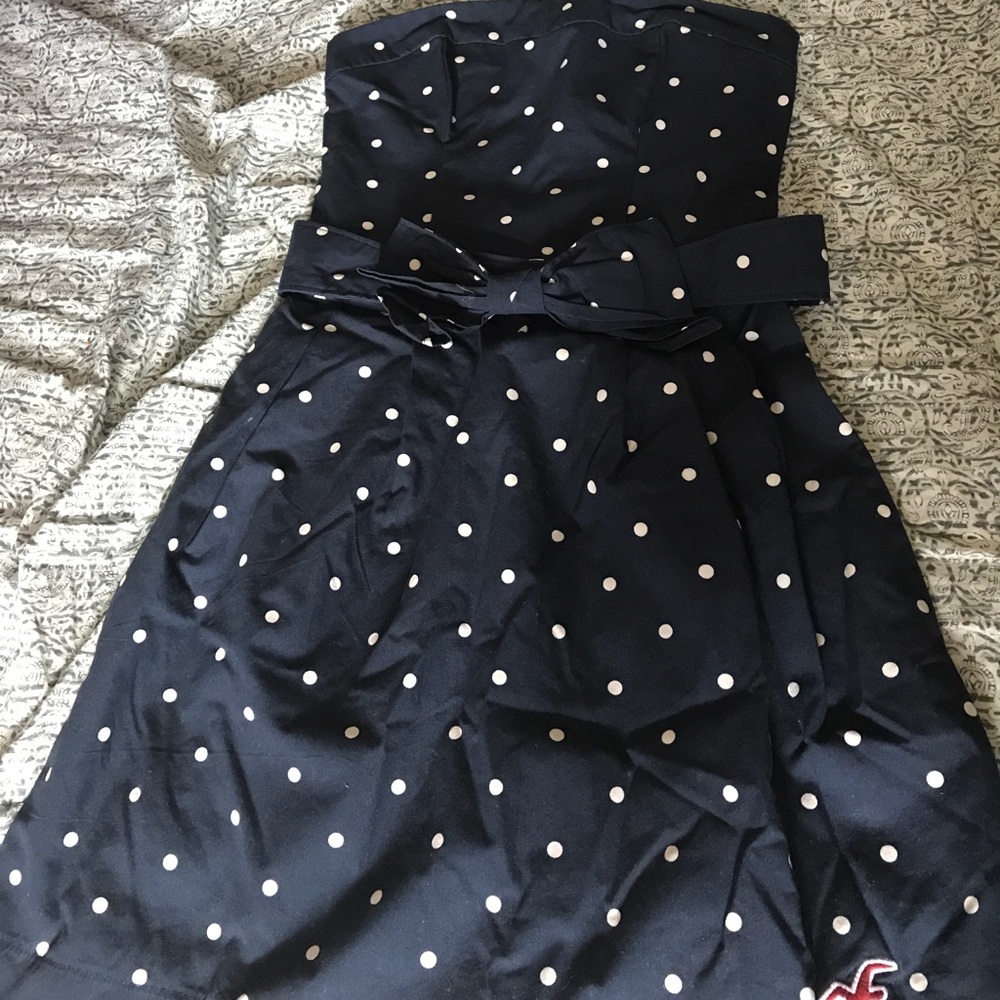 Hollister | Polka Dot Navy White Bow Tube Dress