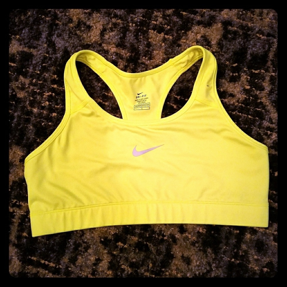 Hightlighter yellow Nike sports bra