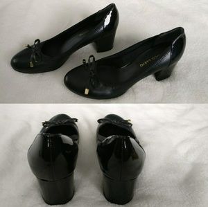 Franco Sarto black heels with gold accents