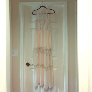 NWT Blush floor length dress, XS, lace detail