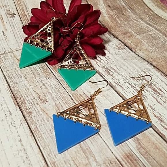 E1188 Gold & Acrylic Geo Drop Earrings CHOICE - Picture 5 of 9