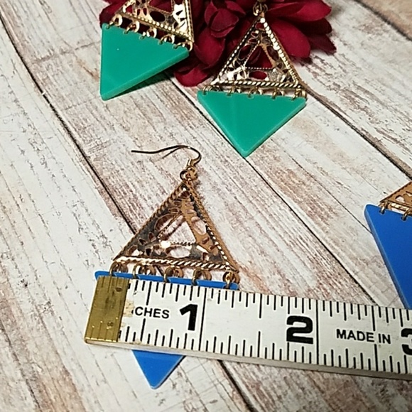 E1188 Gold & Acrylic Geo Drop Earrings CHOICE - Picture 7 of 9
