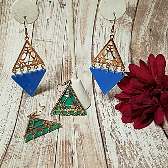 E1188 Gold & Acrylic Geo Drop Earrings CHOICE - Picture 8 of 9