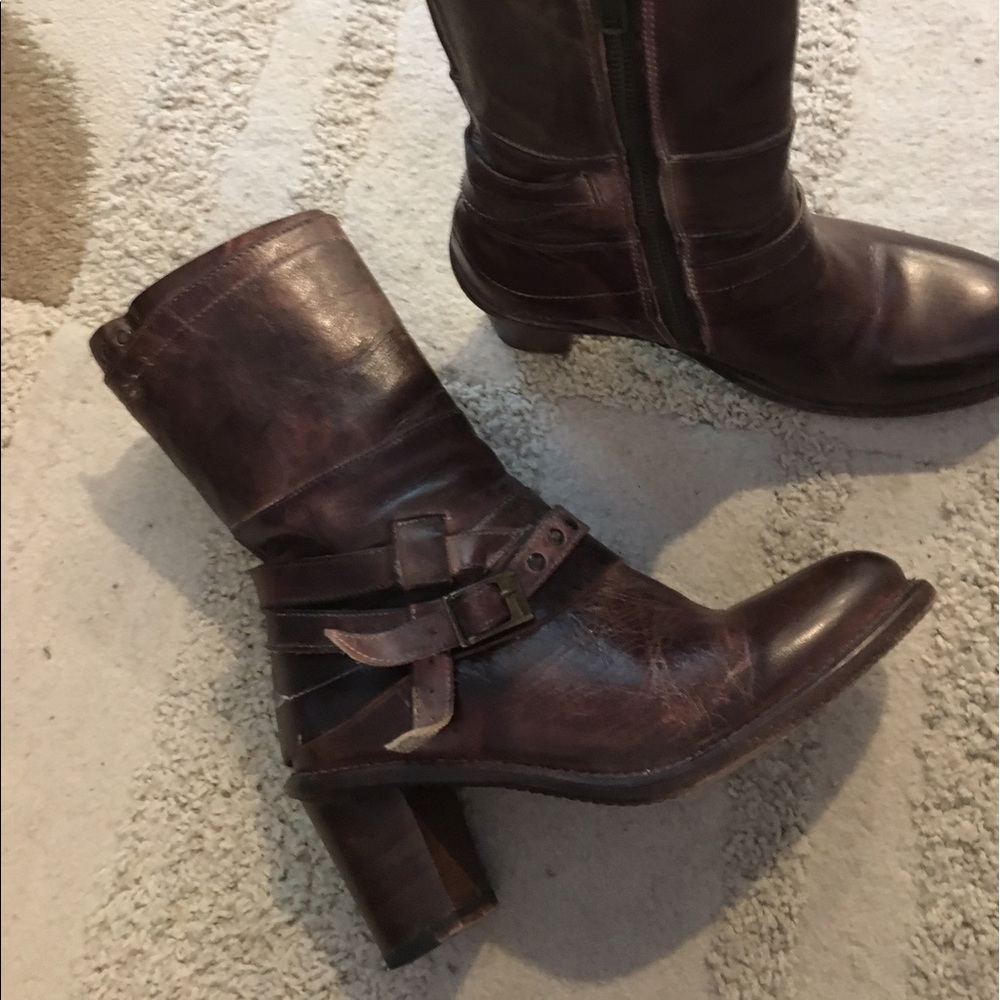 BED STU brown leather boots w/ metal rivet detail