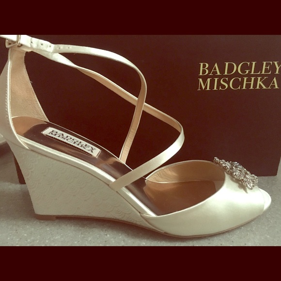 Badgley Mischka Shoes - Badgley Mischka Abigail Ivory Satin Wedge
