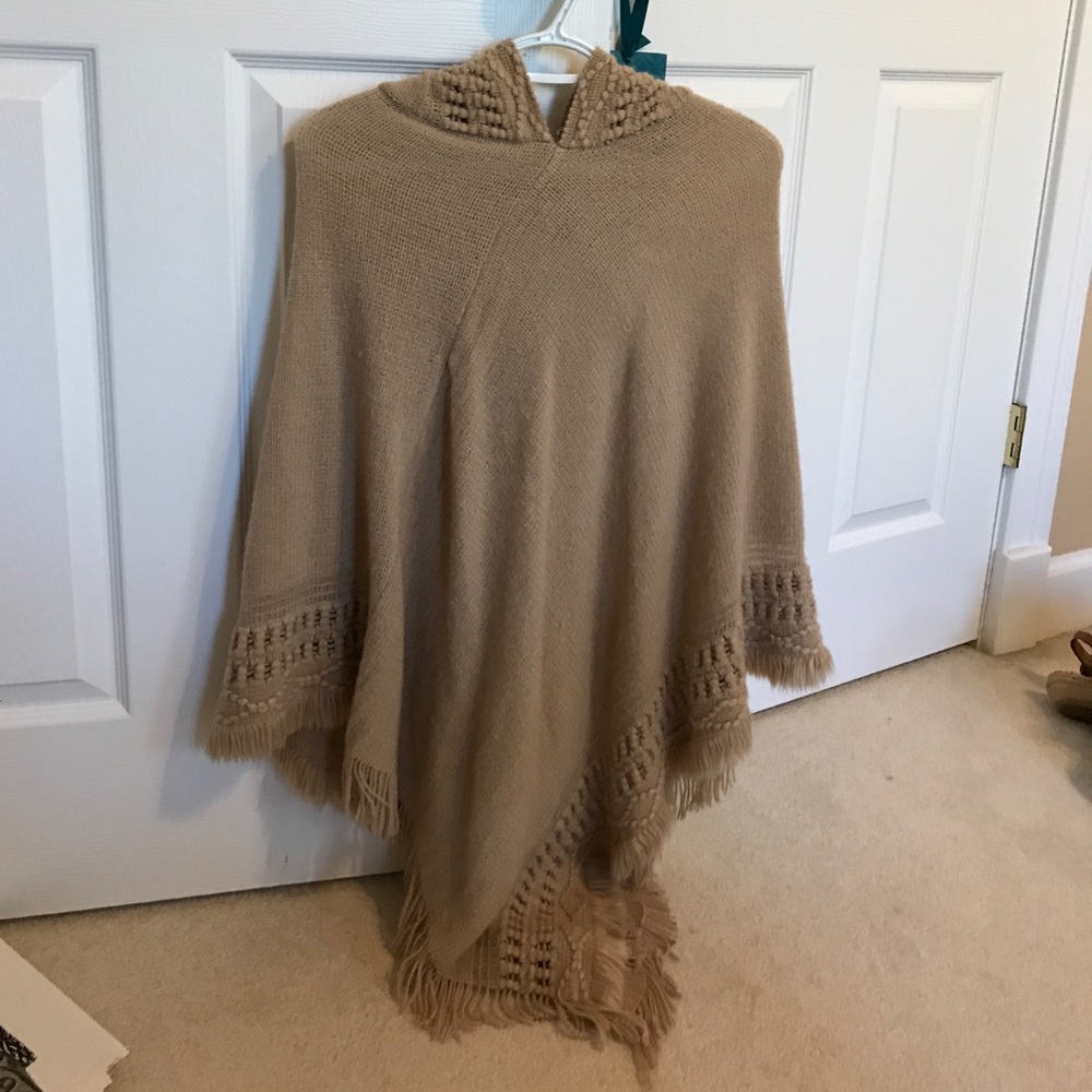 Hooded knit poncho