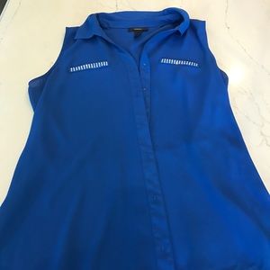 Silky Royal Blue Button Up Blouse