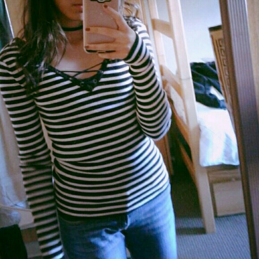 Striped lace up long sleeve