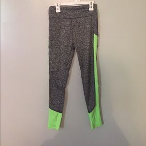light grey and green active leggings