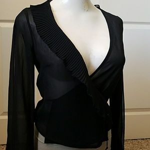 MANGO Sheer cover up top w/ split sleeves