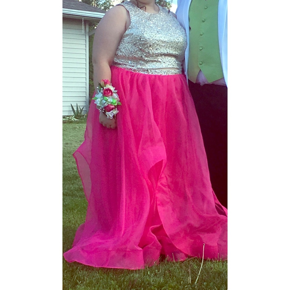 Size 22 Hot Pink Two-Piece Prom Dress