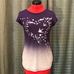 Express Purple Grey Bird Sequined Shirt Top