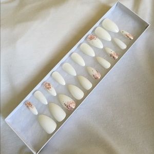 Hand Painted White Almond Press on Nails