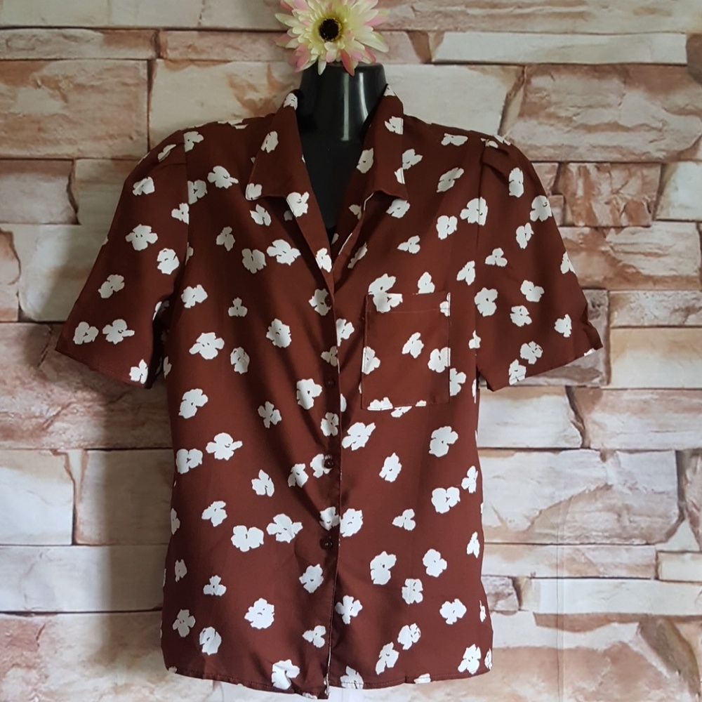 Alex Colman Sportswear brown white floral blouse