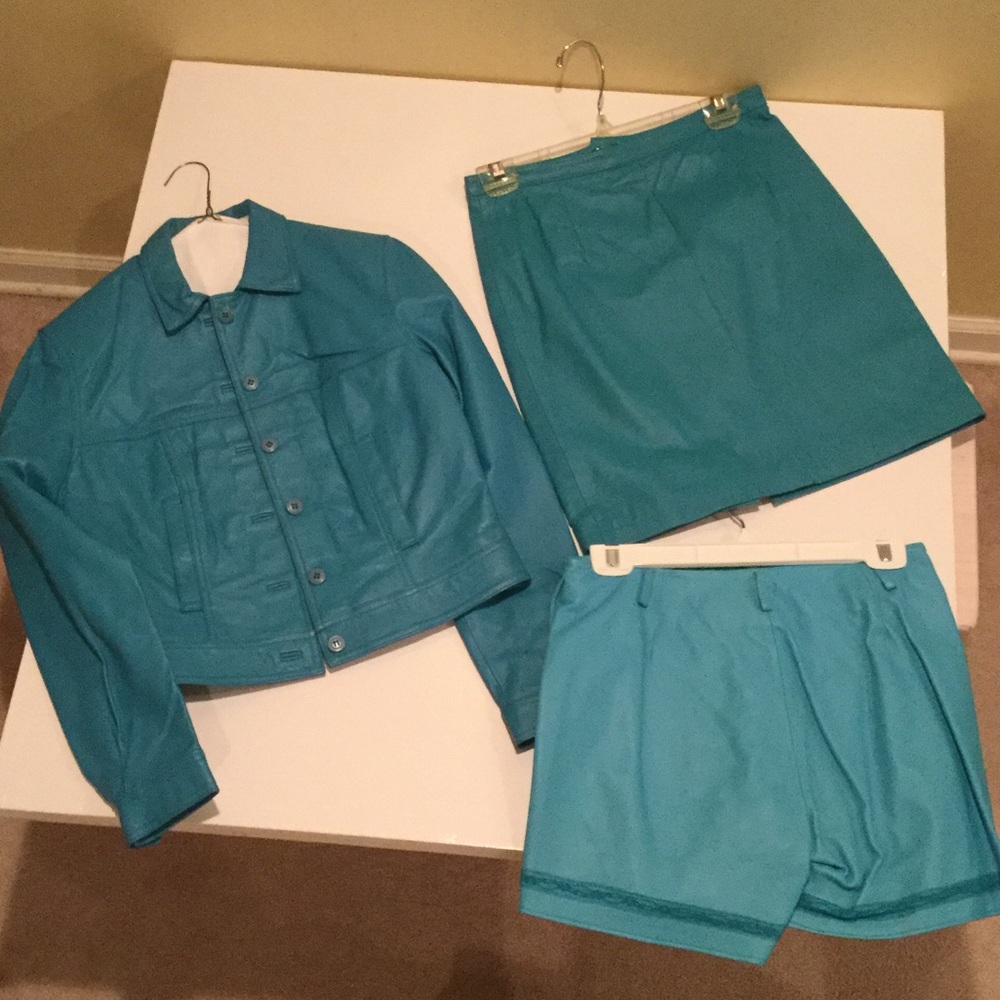 Genuine leather shorts, skirt and bomber jacket