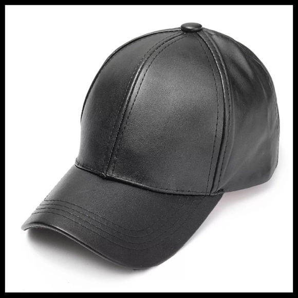 Accessories - Black Leather Baseball Cap Hat