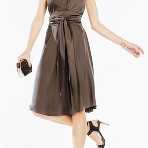 BCBG Belted Satin Midi Dress