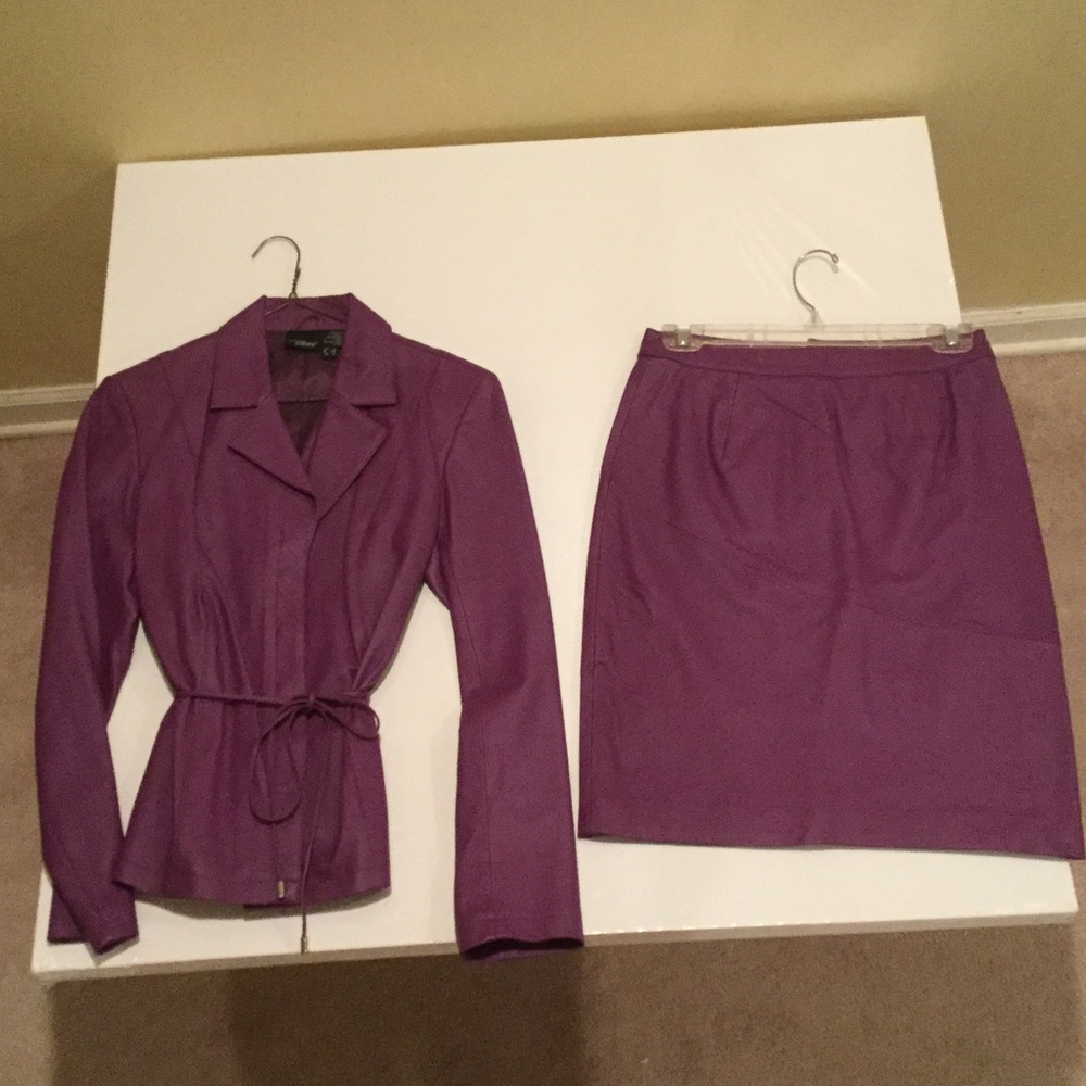 Great genuine leather lined coat skirt and pants