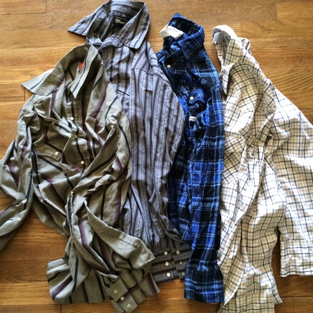 4 Sz Large L Men's Western Pearl Snap Shirts
