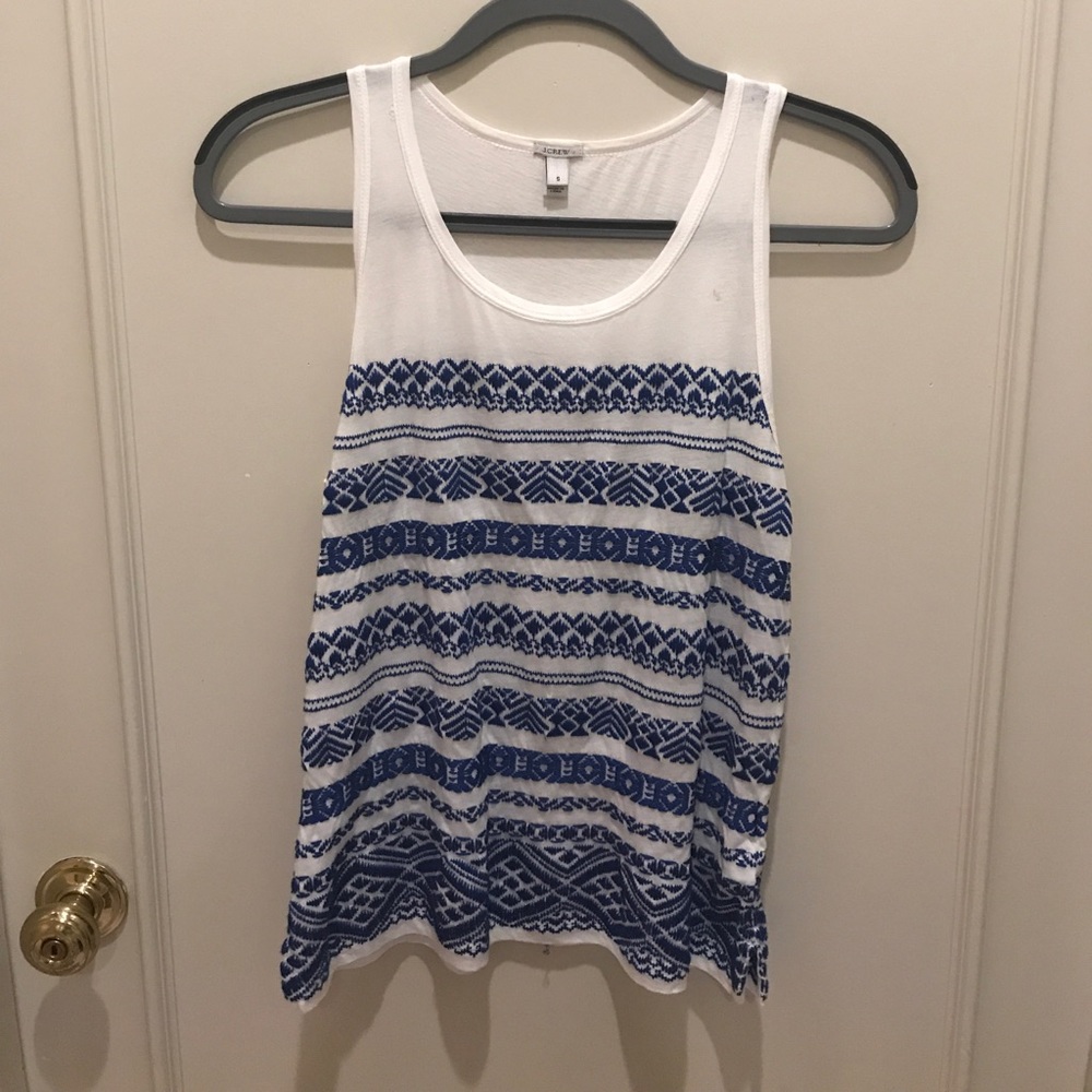 J.Crew blue and white embroidered tank