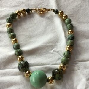 Custom made beaded necklace. Jade and gold.