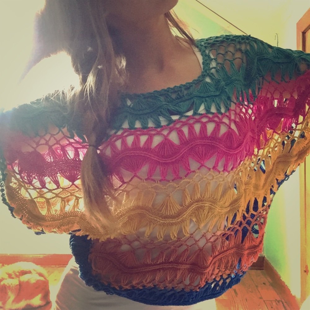 Rainbow Free People Crochet Top