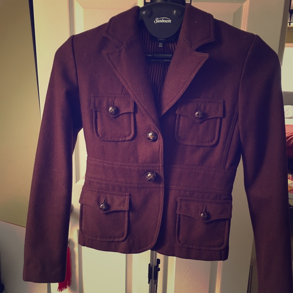 Brown Zara waist length pea coat.