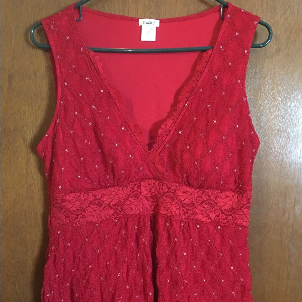Red lace v-neck shirt