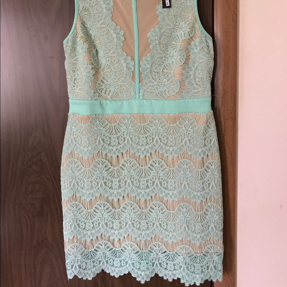 Mint and beige lace dress