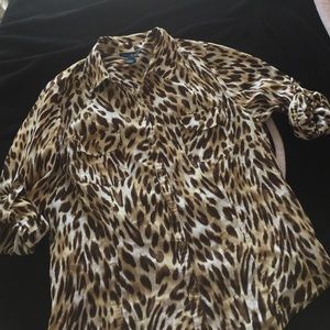 Karen Scott Womens Cotton 3/4 Sleeve Button-Down