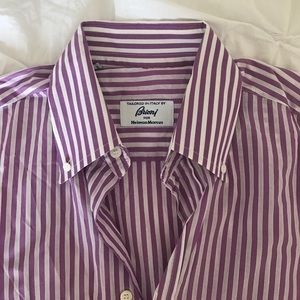 Brioni Men's Dress Shirt - Purple Stripe (M)