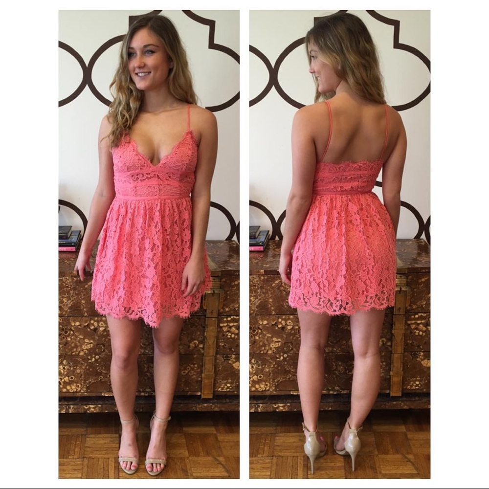 NBD lace coral give it up dress